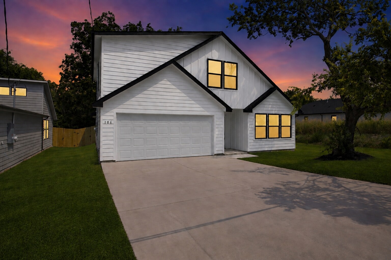 Twilight exterior of 106 E Miller Street